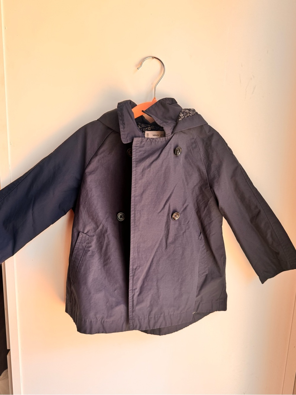 Mango Kids Navy Hooded Double-Breasted Raincoat